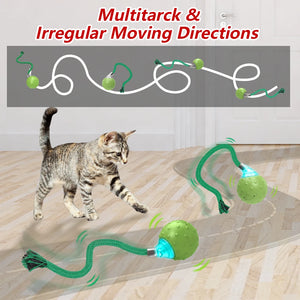 New Cat Rolling Ball Interactive Toy Motion Activated Automatic Moving Ball Toy with Long Tail Teaser Simulation Bird Sound