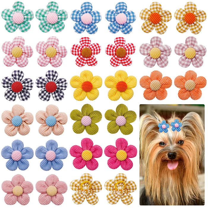 10/20PCS Autumn and Winter Daisy Dog Hair Bows Sunflower Bows Rubber Bands for Small Dogs Colorful Grooming Hair Accessories