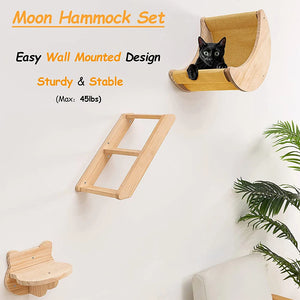 Cat Shelf Wall Hammock Climbing Shelves Moon Shaped And Perches Ladder Solid Wood Steps For Activity Indoor Cats Wall Furniture