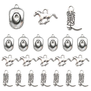 18pcs Western Cowboy Themed Charms Alloy Metal Horse Cowboy Boot Hat Pendant For DIY Bracelet Necklace Earrings Jewelry Making