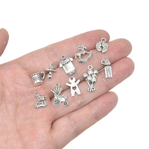 20pcs Baby Theme Charms Alloy Rocking Horse Baby Bottle Ginger Bread Man Toy Tibetan Baby Pendants For DIY Jewelry Making