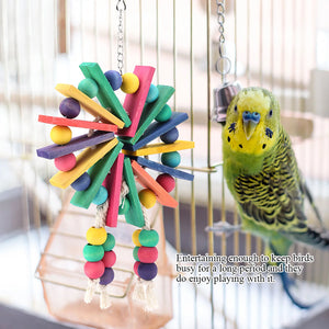 New Bird Chewing Toy Wooden Hanging Cage Toys for Parrots Bird Funny Hanging Rope Standing Toy Pet Training Bird Toys