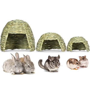 Grass House for Rabbits Folding Beds Guinea Pig Hideouts Small Animal Play Hideaway Bed Habitat Decor Pet Hay Bed Playhouse