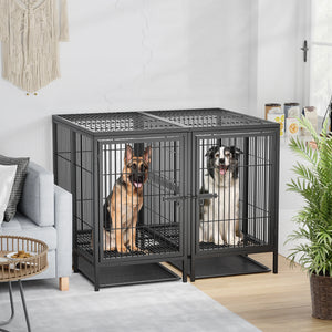 Heavy Duty Dog Crate: 52Inch Extra Large Pet Raised Metal Cage with Removable Divider - Doggy Kennel Training Playpen House