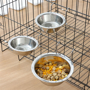 Pet Feeding Bowl Hanging Cats Dogs Food Water Bowls Stainless Steel Puppy Kitten Feeder Can Be Fixed Pets Crate Cage Double Bowl