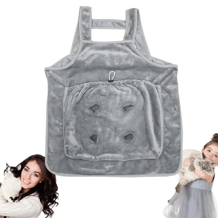 Cat Carrier Apron with Holes Outdoor Travel Small Cat Dogs Hanging Chest Bag Sleeping Pocket Winter Plush Pets Carrier Bag