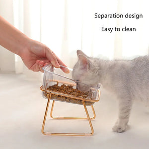 Cat Double Bowl New with Stand Pet Kitten Puppy Transparent Food Feeding Dish Metal Elevated Water Feeder Dog Bowl Supplies