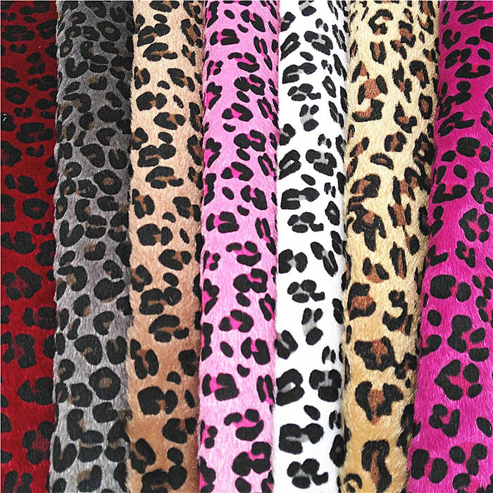 Immitation Horse Hair Leather Sheets Leopard Custom Leather Fabric with Kintted Backing Fabric for DIY Bows Bags Craft W238