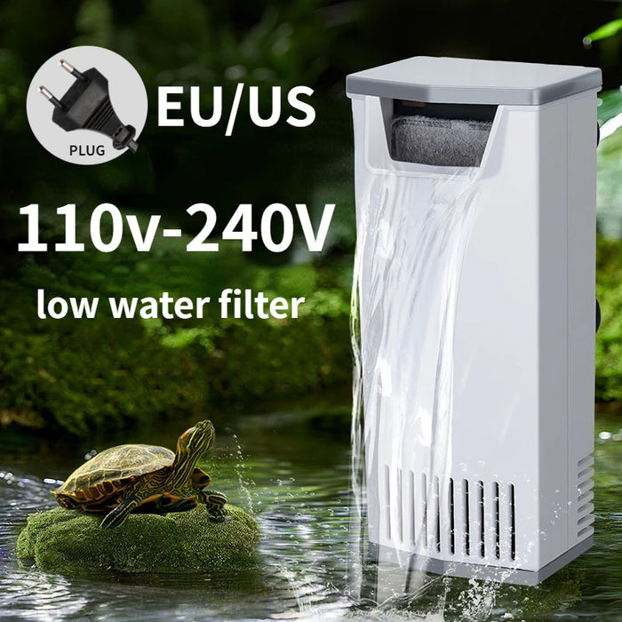 3W 200L/H Waterfall Aquarium Filter Pump Turtle Fish Tank Low Water Level Filter Oxygen Pump Fish Turtle Reptile Supply 110-240V