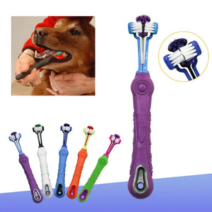 Stylish Color Three Head Pet Toothbrush Teddy Dog Hair Brush Add Bad Breath Tartar Tooth Care Dog Cat Cleaning Supplies