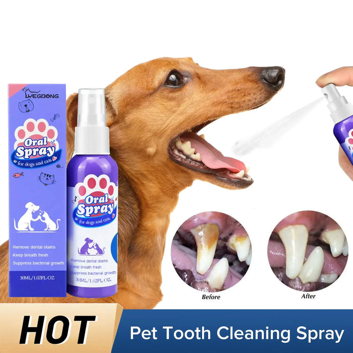 30ml Dog Teeth Cleaning Spray Oral Care Cats Mouth Fresh Remove Tooth Stains Puppy Tartar Removal Deodorant Pet Oral