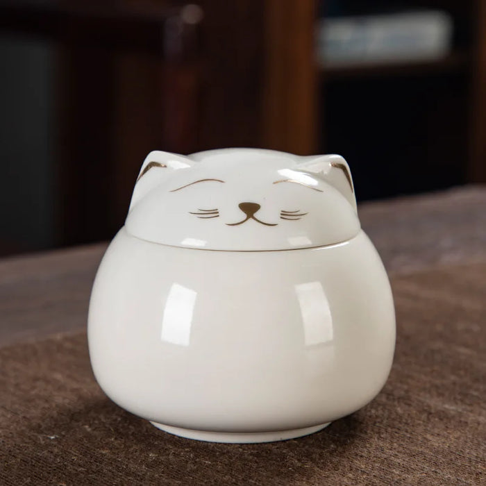 Ceramic Pet Cat Urn Handmade Shaped Animal Memorial Products White Black Decorative Urn Cat Urn for Funeral Memorials