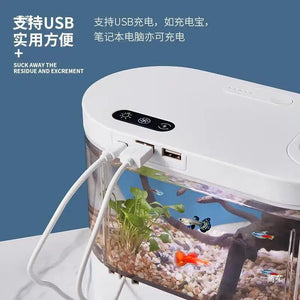 Desktop Creative Mini Aquarium Fish Tank with Biochemical Filtration System and LED Light Betta Fish Ecological Water Cycle