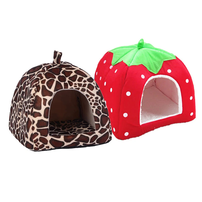 Cute Strawberry Pet Dog Cat House Foldable Warm Soft Winter Dog Bed Sofa Cave Puppy Dog House Kennel Nest for Small Dogs Cats