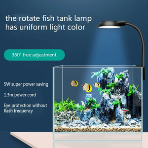 Fish Tanks Clip-on Light Clamp Aquarium Lights LED Beads White and Blue Lights 360-Degree Rotations 5W USB Plugs