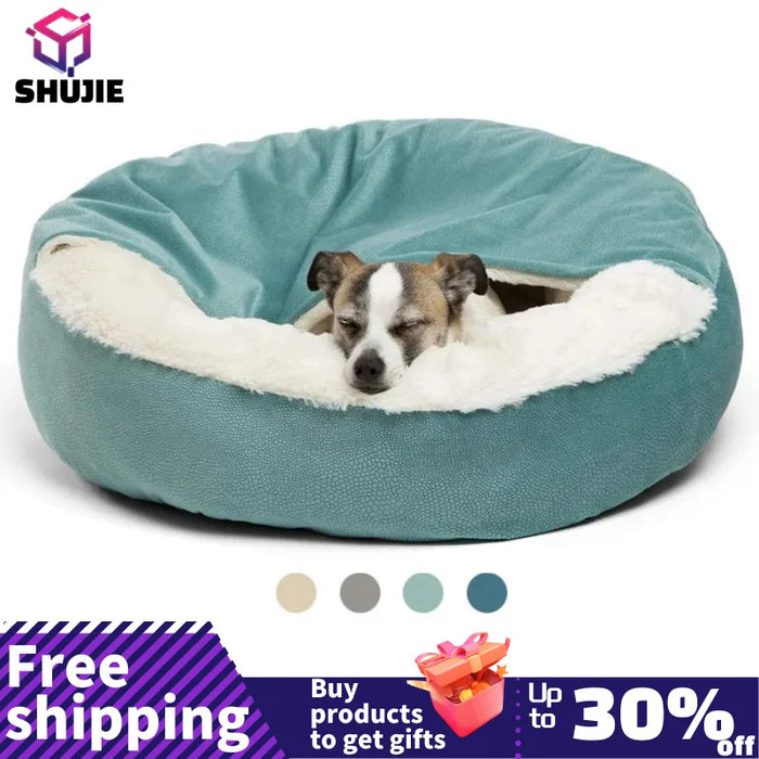 Orthopedic Dog Bed With Hooded Blanket Winter Warm Waterproof Dirt Resistant Cat Puppy House Cuddler Machine Washable