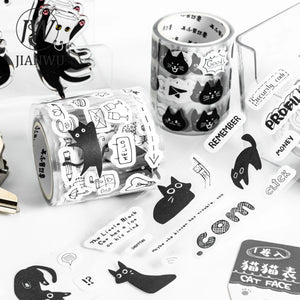 JIANWU 50mm*200cm Captain Black Cat Series Kawaii Cat Material Collage Waste Tape Creative DIY Journal Stationery