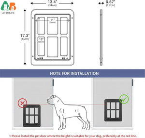 ATUBAN Dog Door for Sliding Door,Lockable Dog Screen Door with Magnetic Closure Easy Install Pet Door for Dogs Cats,11"x13"White