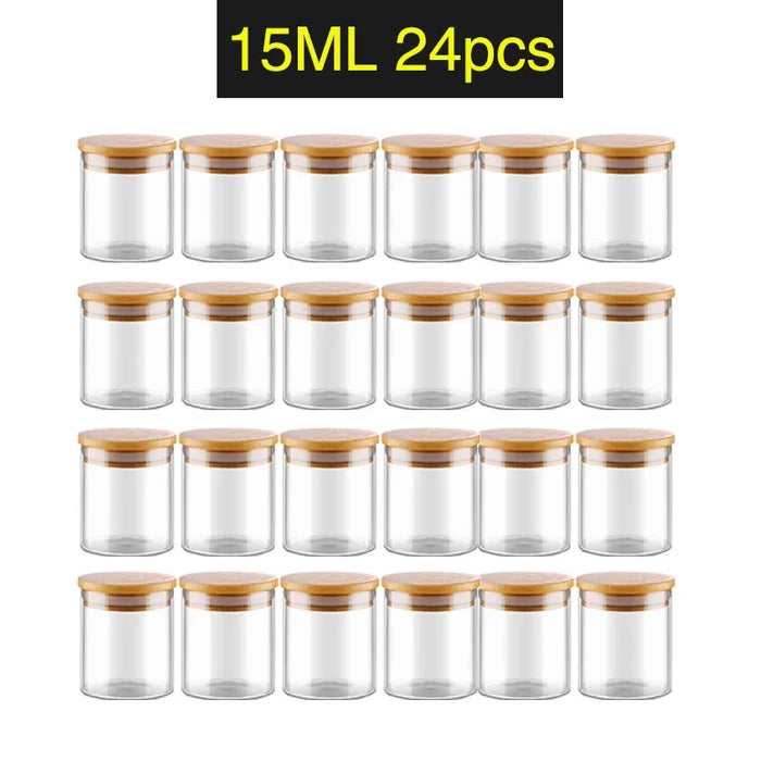 5/10/12/20/24pcs Transparent Glass Bottles Jars Vials Terrarium with Bamboo Lids for Art Crafts Wedding Favors 30*50mm 15ml