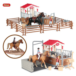 Oenux Wild Steed Clydesdale Horse Animal Model Action Figures Farm Stable Rider Equestrian Knight Horseman PVC Figurines Kid Toy