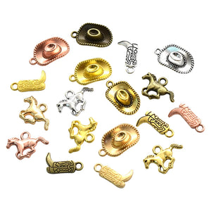 18pcs Western Cowboy Themed Charms Alloy Metal Horse Cowboy Boot Hat Pendant For DIY Bracelet Necklace Earrings Jewelry Making