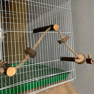 Pet Parrot Wooden Perch Stand Hanging Climbing Hammock Swing Standing Training Toys Bird Cage Wood Branch Stand Cage Accessories