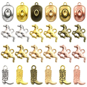 18pcs Western Cowboy Themed Charms Alloy Metal Horse Cowboy Boot Hat Pendant For DIY Bracelet Necklace Earrings Jewelry Making