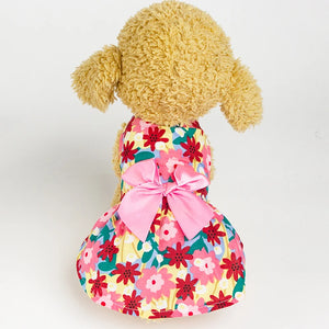 Summer Bow Design Pet Apparel Dog Cat Dress Puppy Skirt Dog Clothes For Small Dogs Dresses Floral Princess Sleeveless Skirts