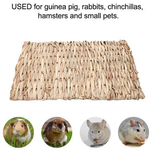 Rabbit Grass Chew Mat Small Animal Hamster Cage Bed House Pad Woven Straw Mat for Hamster Guinea Pig Pet House Cage Accessories