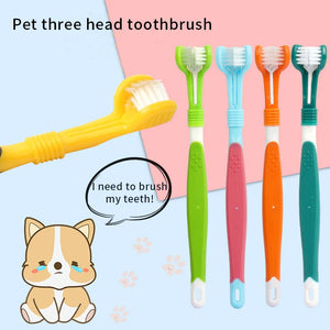 Three Sided Pet Toothbrush Three-Head Multi-angle Toothbrush Cleaning Dog Cat Brush Bad Breath Teeth Care Tool