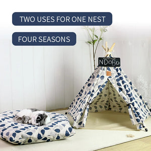 Pet Tent House Dog Bed Portable Removable Washable Teepee Puppy Cat Indoor Outdoor Kennels Cave with Cushion and Blackboard