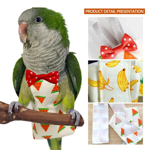 Parrot Diaper with Bowtie Floral Cockatiel Pigeons Cute Colorful Fruit Small Medium Large Pet Birds Flight Suit Clothes Washable