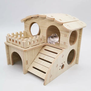 Hamster Wooden House Two Layers Cage for Play  Habitat Small Pets Hideout Toy for Dwarf Chinchilla  Hamster Hedgeh