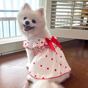 Summer  Dog Cooling Dress Thin Bow Heart Print Dog Clothes Pet Skirt Kitten Puppy Costume Chihuahua Bichon Yorkie Girls Dog Vest