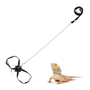 2 Pack Adjustable Reptile Harness and Leash for Lizard Gecko Bearded Dragon Outside Walk (Black)