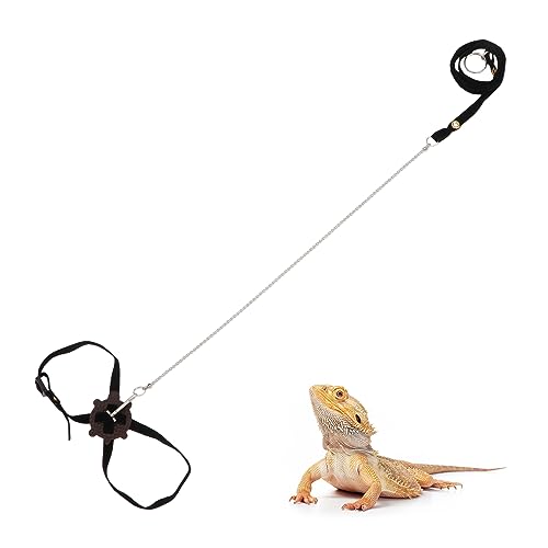 2 Pack Adjustable Reptile Harness and Leash for Lizard Gecko Bearded Dragon Outside Walk (Black)