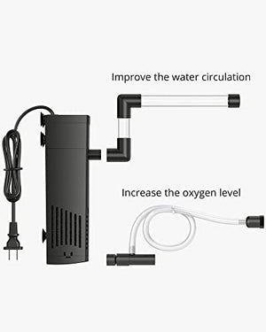 NICREW Aquarium Internal Filter, Submersible Power Filter with Multiple Function for Fish Tanks 5-10 Gallon, 53 GPH, 5W