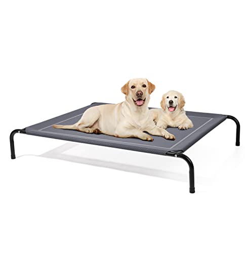 Eterish Elevated Bed for Small, Medium, Large Dogs and Pets, Raised Bed with Durable Frame and Mesh, Dog Cot with Rubber Feet for Indoor and Outdoor Use, Black