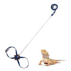 2 Pack Adjustable Reptile Harness and Leash for Lizard Gecko Bearded Dragon Outside Walk (Blue)