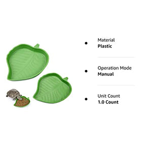 2 Pieces Leaf Reptile Food Water Bowl Plate Dish for Tortoise Corn Snake Crawl Pet Drinking and Eating, 2 Sizes