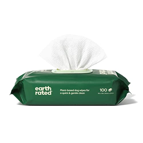 Earth Rated Dog Wipes, New Look, Thick Plant Based Grooming Wipes For Easy Use on Paws, Body and Bum, Unscented, 100 Count