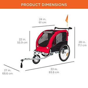 Best Choice Products 2-in-1 Dog Bike Trailer, Pet Stroller Bicycle Carrier w/Hitch, Suspension, Visibility Flag and Reflectors, 66lb Weight Capacity