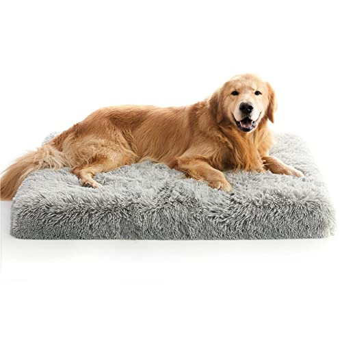 MIHIKK Large Dog Bed, Orthopedic Egg Crate Foam Dog Bed with Removable Washable Cover, Waterproof Dog Mattress Nonskid Bottom, Comfy Anti Anxiety Pet Bed Mat, 35x22 inch, Gray