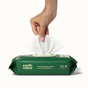 Earth Rated Dog Wipes, New Look, Thick Plant Based Grooming Wipes For Easy Use on Paws, Body and Bum, Unscented, 100 Count