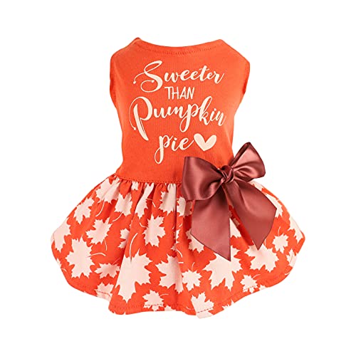 Fitwarm Thanksgiving Sweeter Than Pumpkin Pie Dog Dress 100% Cotton Puppy Costumes Pet Clothes Holiday Girl One-Piece Doggy Outfits Tank Top Vest Dresses Cat Apparel Orange Large