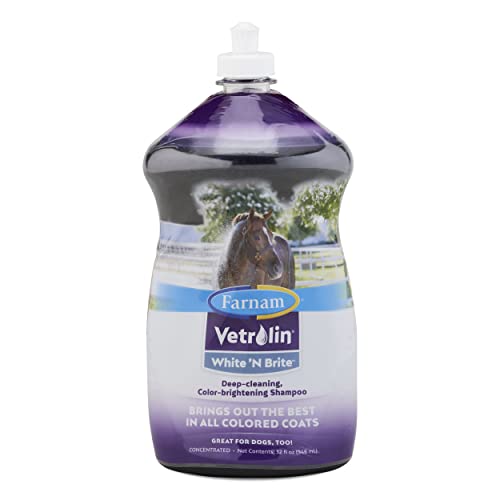 Farnam Vetrolin White ’N Brite Shampoo, Deep Cleaning and Color Brightening Shampoo for Horses and Dogs. 32 ounces