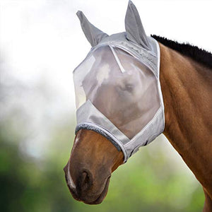 Harrison Howard CareMaster Horse Fly Mask Half Face with Ears Moonlight Silver Large Full Size