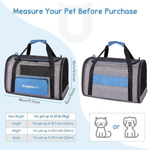 BurgeonNest Cat Carrier for Large Cats 20 lbs,Medium Cats Under 25 lbs,2 Cats and Small Dogs with Unique Side Bag,Top Load Pet Carrier Soft-Sided Escape Proof with 4 Ventilated Windows