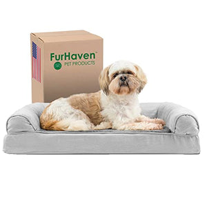 Furhaven Orthopedic Dog Bed for Medium/Small Dogs w/ Removable Bolsters & Washable Cover, For Dogs Up to 35 lbs - Plush & Suede Sofa - Gray, Medium