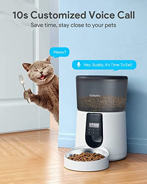 Automatic Cat Feeders, Katalic Clog-Free 4L Cat Food Dispenser with Sliding Lock Lid Storage Pet Timed Feeder for Cats and Dogs with Voice Recorder, Programmable Meal & Portion Automatic Feeder